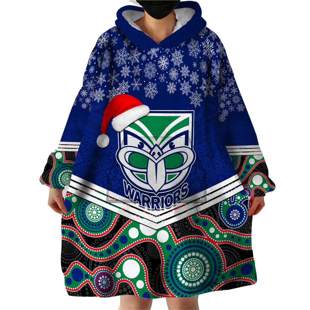 Custom Warriors Rugby Christmas Wearable Blanket Hoodie Merry Xmas 2023 Mix Aboriginal Art - Vibe Hoodie Shop