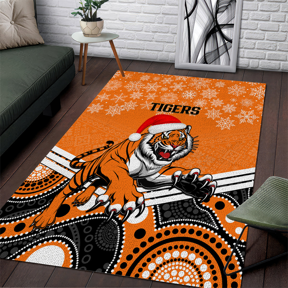 Tigers Rugby Christmas Area Rug Merry Xmas 2023 Mix Aboriginal Art - Vibe Hoodie Shop