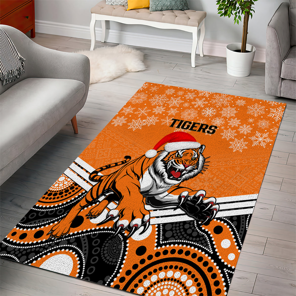 Tigers Rugby Christmas Area Rug Merry Xmas 2023 Mix Aboriginal Art - Vibe Hoodie Shop