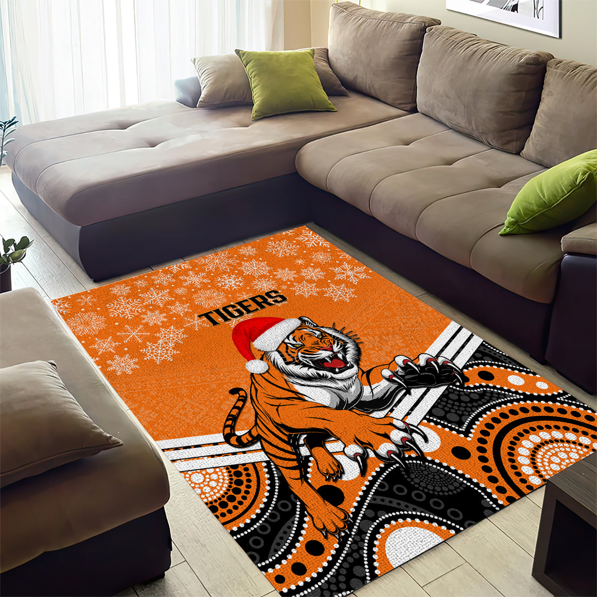 Tigers Rugby Christmas Area Rug Merry Xmas 2023 Mix Aboriginal Art - Vibe Hoodie Shop