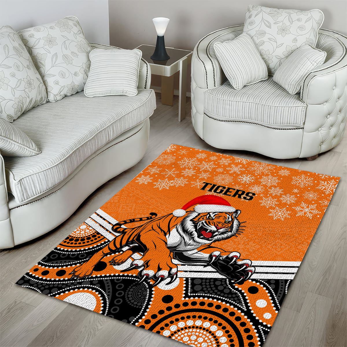 Tigers Rugby Christmas Area Rug Merry Xmas 2023 Mix Aboriginal Art - Vibe Hoodie Shop