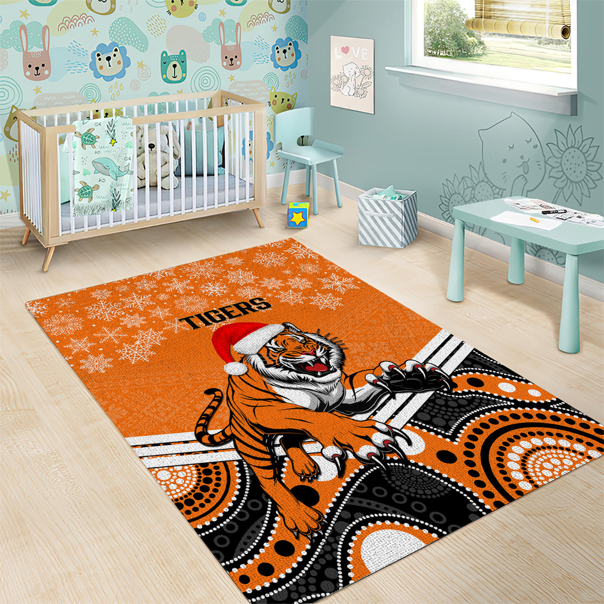 Tigers Rugby Christmas Area Rug Merry Xmas 2023 Mix Aboriginal Art - Vibe Hoodie Shop