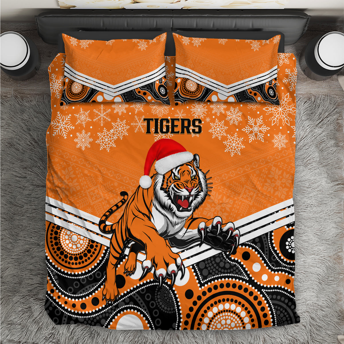 Tigers Rugby Christmas Bedding Set Merry Xmas 2023 Mix Aboriginal Art - Vibe Hoodie Shop