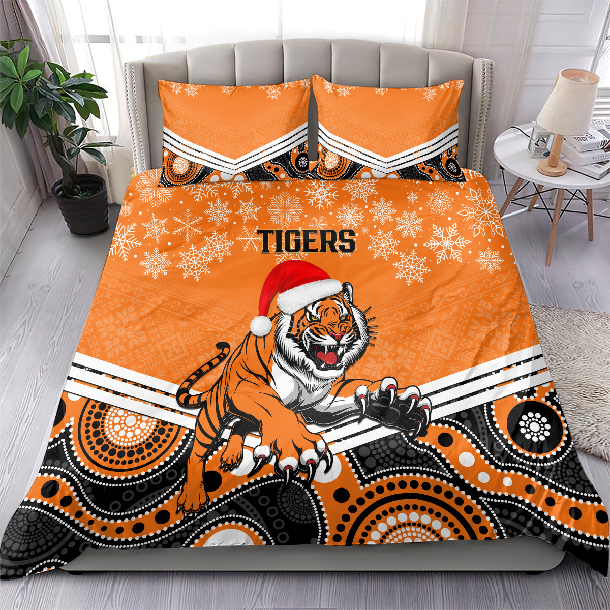 Tigers Rugby Christmas Bedding Set Merry Xmas 2023 Mix Aboriginal Art - Vibe Hoodie Shop