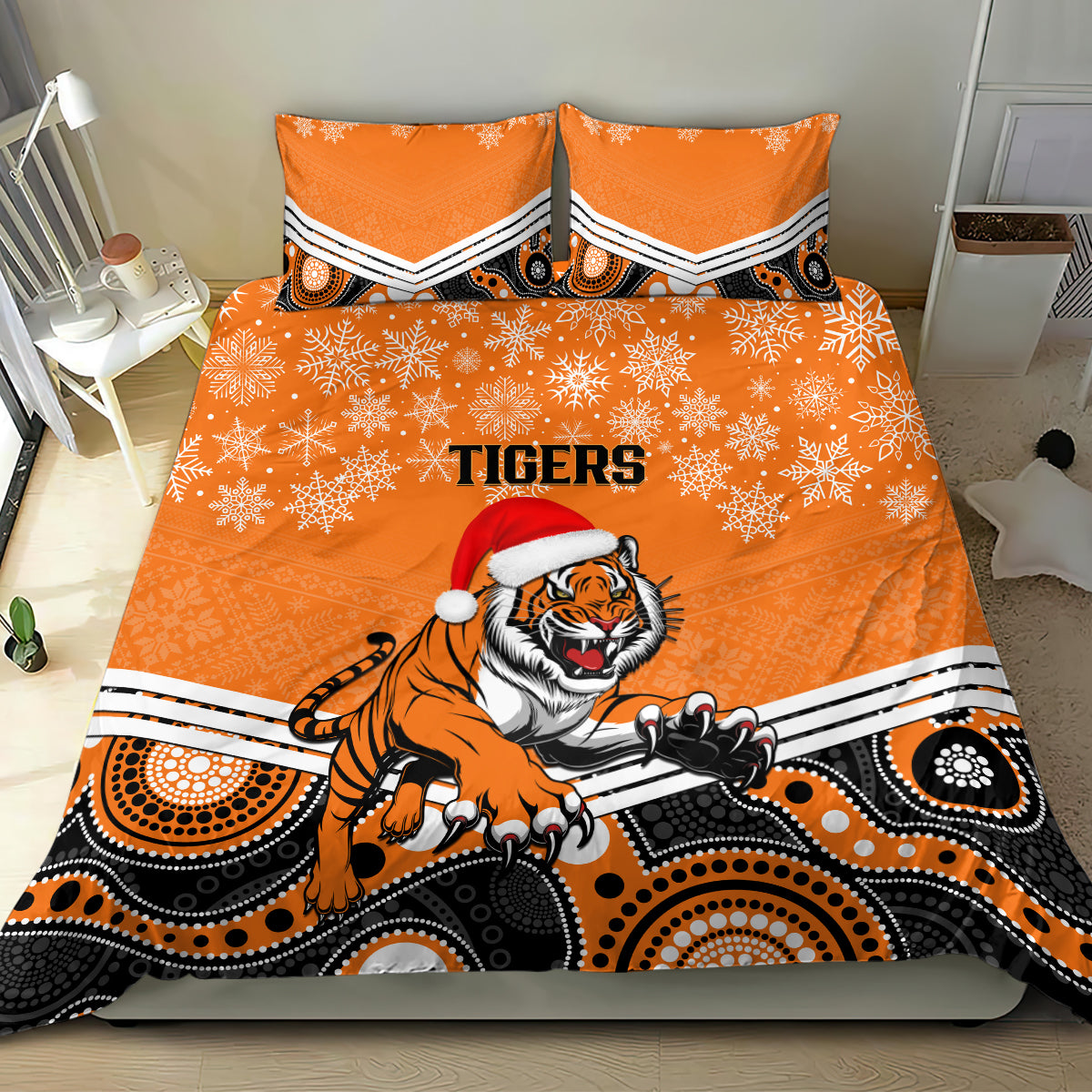 Tigers Rugby Christmas Bedding Set Merry Xmas 2023 Mix Aboriginal Art - Vibe Hoodie Shop