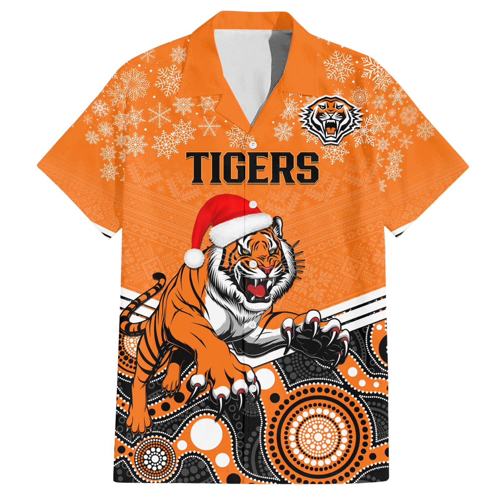 Custom Tigers Rugby Christmas Hawaiian Shirt Merry Xmas 2023 Mix Aboriginal Art - Vibe Hoodie Shop