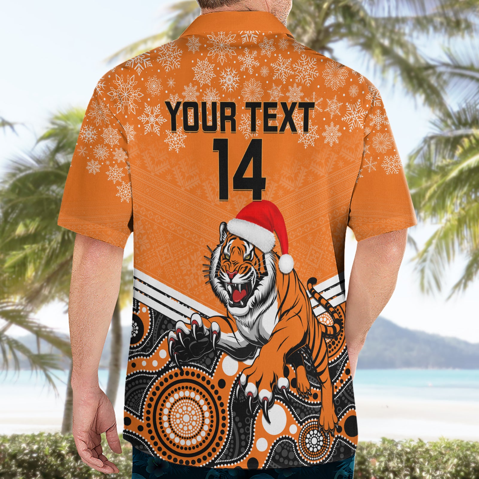 Custom Tigers Rugby Christmas Hawaiian Shirt Merry Xmas 2023 Mix Aboriginal Art - Vibe Hoodie Shop