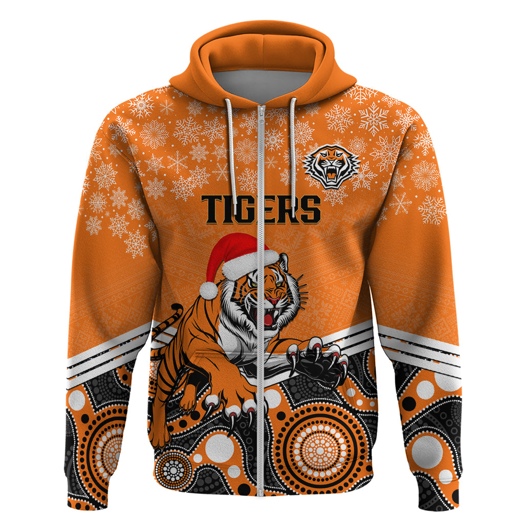Custom Tigers Rugby Christmas Hoodie Merry Xmas 2023 Mix Aboriginal Art - Vibe Hoodie Shop