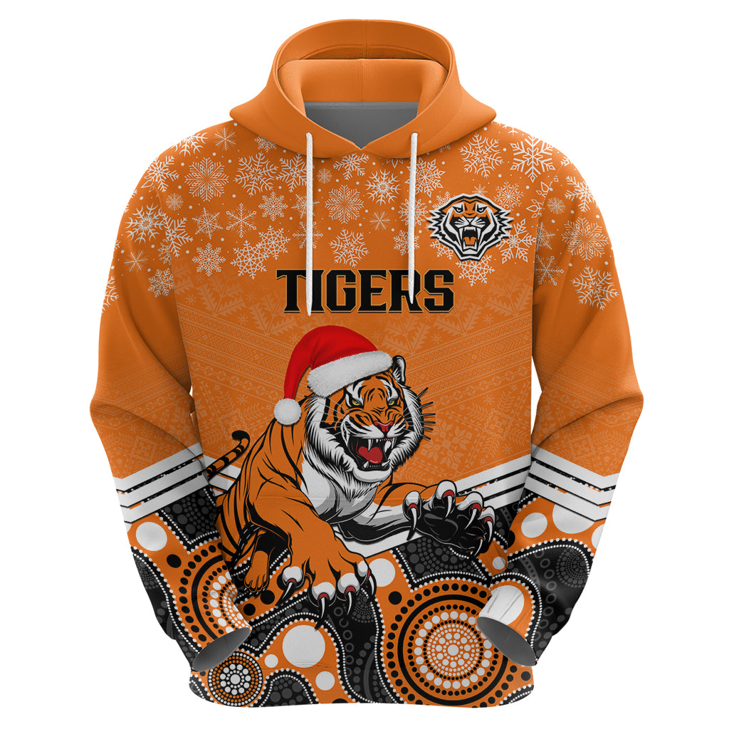Custom Tigers Rugby Christmas Hoodie Merry Xmas 2023 Mix Aboriginal Art - Vibe Hoodie Shop