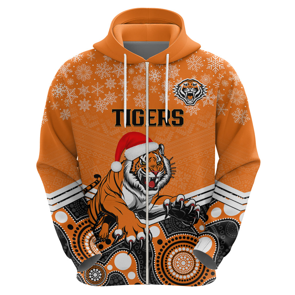 Custom Tigers Rugby Christmas Hoodie Merry Xmas 2023 Mix Aboriginal Art - Vibe Hoodie Shop