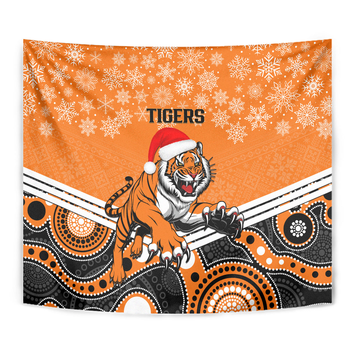 Tigers Rugby Christmas Tapestry Merry Xmas 2023 Mix Aboriginal Art - Vibe Hoodie Shop