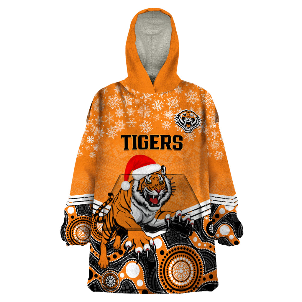 Custom Tigers Rugby Christmas Wearable Blanket Hoodie Merry Xmas 2023 Mix Aboriginal Art - Vibe Hoodie Shop