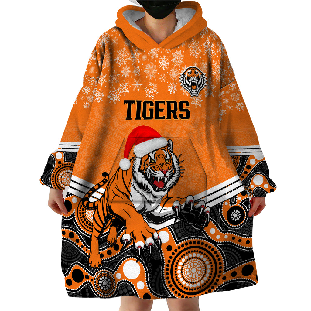 Custom Tigers Rugby Christmas Wearable Blanket Hoodie Merry Xmas 2023 Mix Aboriginal Art - Vibe Hoodie Shop