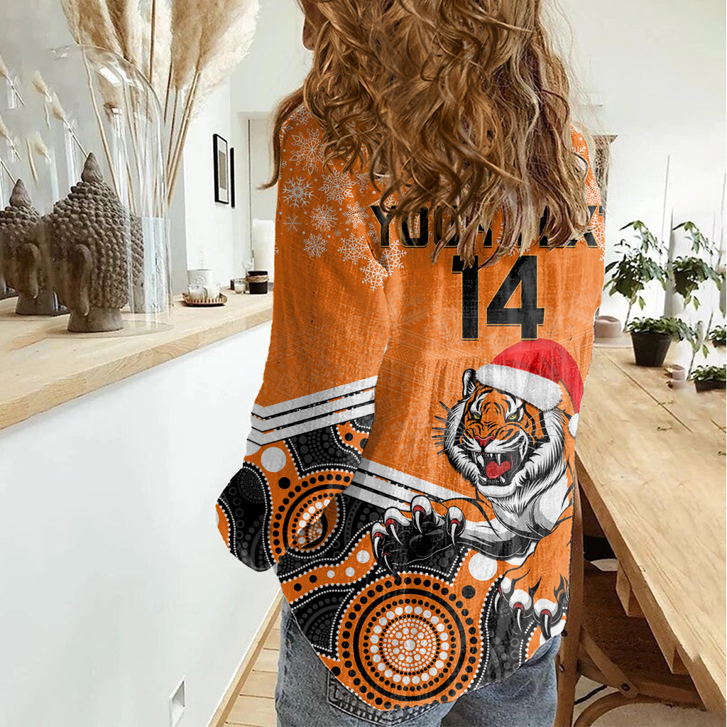 Custom Tigers Rugby Christmas Women Casual Shirt Merry Xmas 2023 Mix Aboriginal Art - Vibe Hoodie Shop