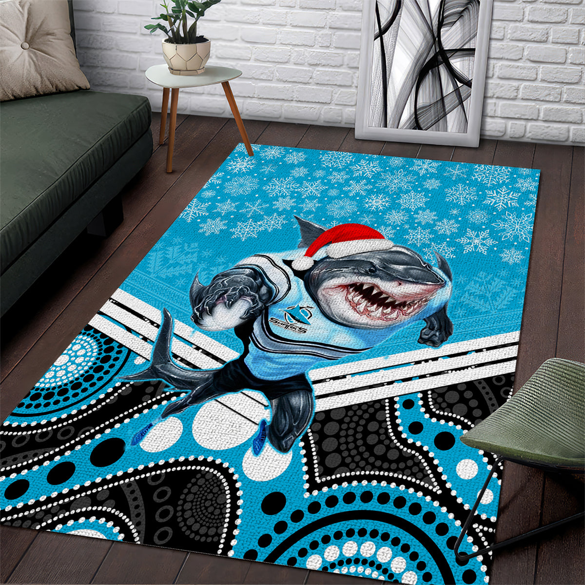 Sharks Rugby Christmas Area Rug Merry Xmas 2023 Mix Aboriginal Art - Vibe Hoodie Shop