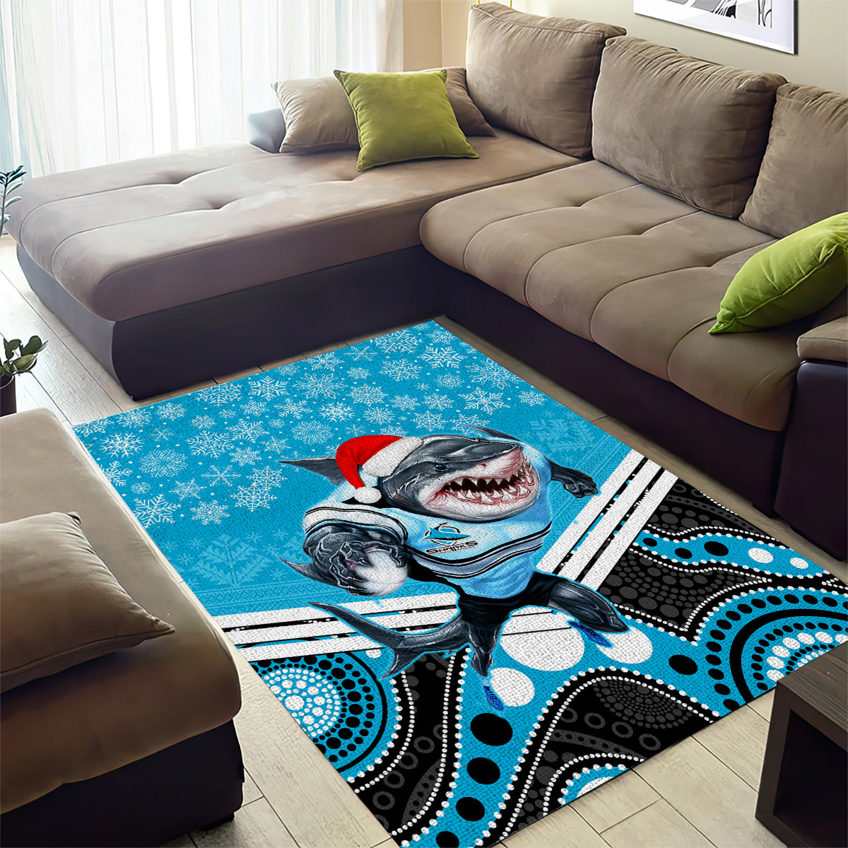 Sharks Rugby Christmas Area Rug Merry Xmas 2023 Mix Aboriginal Art - Vibe Hoodie Shop