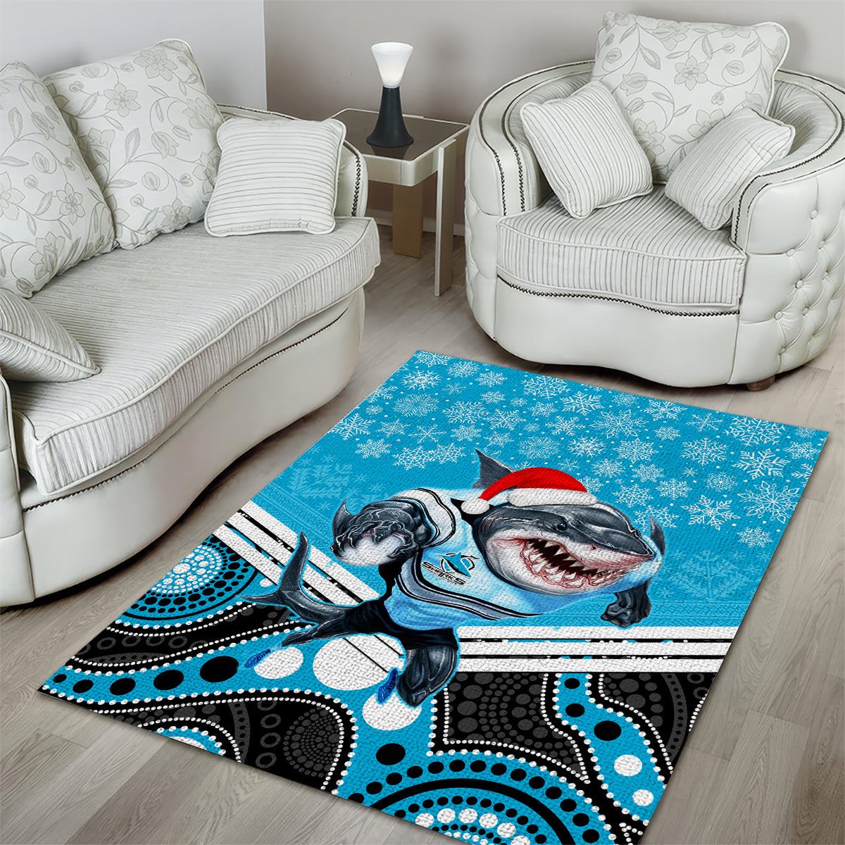 Sharks Rugby Christmas Area Rug Merry Xmas 2023 Mix Aboriginal Art - Vibe Hoodie Shop