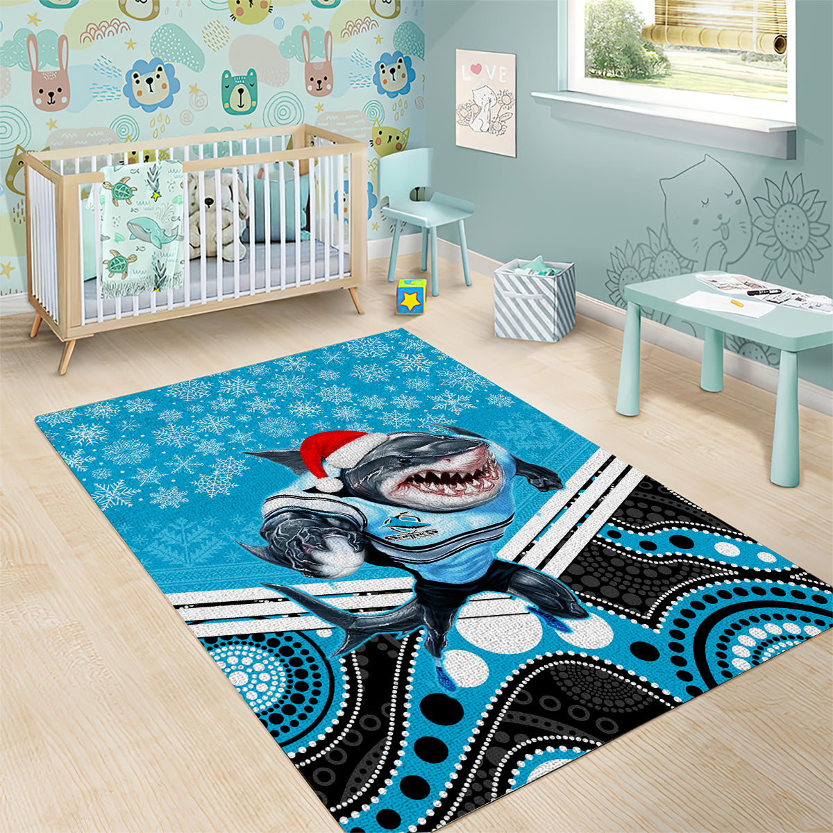 Sharks Rugby Christmas Area Rug Merry Xmas 2023 Mix Aboriginal Art - Vibe Hoodie Shop