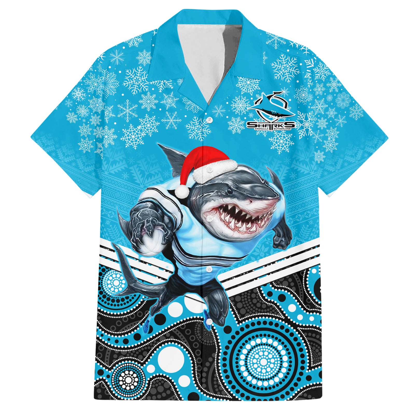 Custom Sharks Rugby Christmas Hawaiian Shirt Merry Xmas 2023 Mix Aboriginal Art - Vibe Hoodie Shop