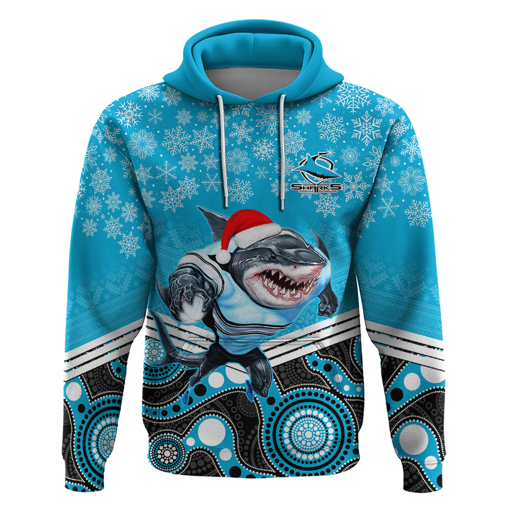 Custom Sharks Rugby Christmas Hoodie Merry Xmas 2023 Mix Aboriginal Art - Vibe Hoodie Shop