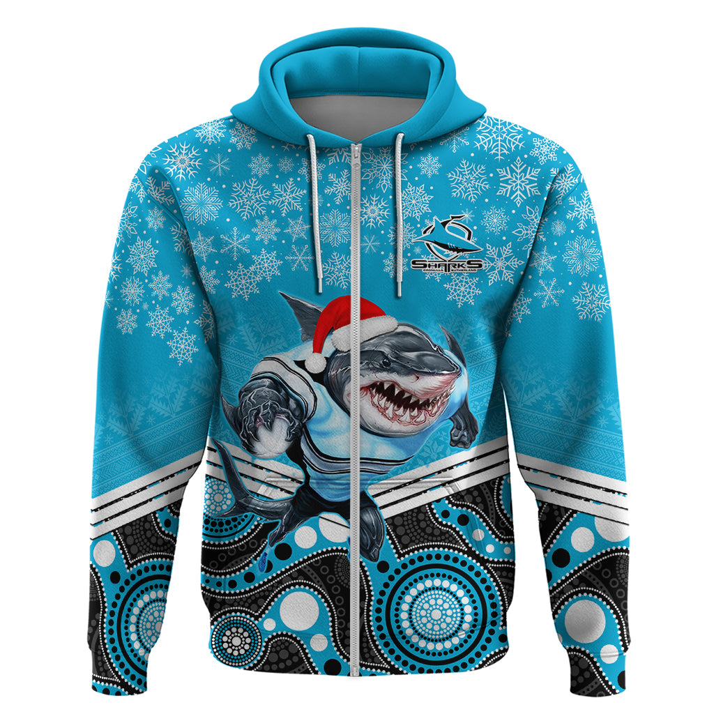 Custom Sharks Rugby Christmas Hoodie Merry Xmas 2023 Mix Aboriginal Art - Vibe Hoodie Shop