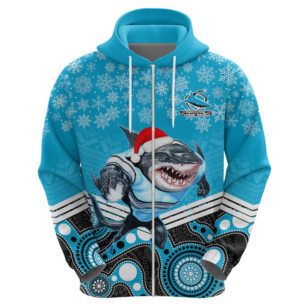 Custom Sharks Rugby Christmas Hoodie Merry Xmas 2023 Mix Aboriginal Art - Vibe Hoodie Shop