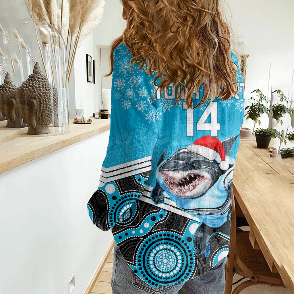 Custom Sharks Rugby Christmas Women Casual Shirt Merry Xmas 2023 Mix Aboriginal Art - Vibe Hoodie Shop
