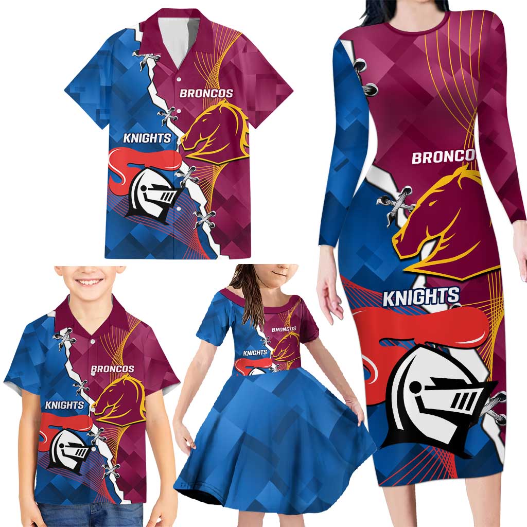 Custom Broncos And Knights Rugby Family Matching Long Sleeve Bodycon Dress and Hawaiian Shirt Dynamic Version