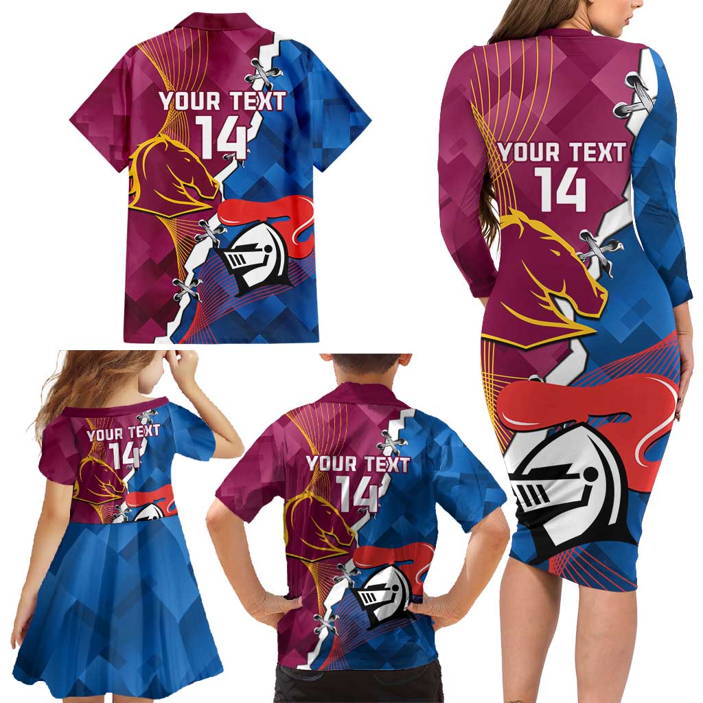 Custom Broncos And Knights Rugby Family Matching Long Sleeve Bodycon Dress and Hawaiian Shirt Dynamic Version