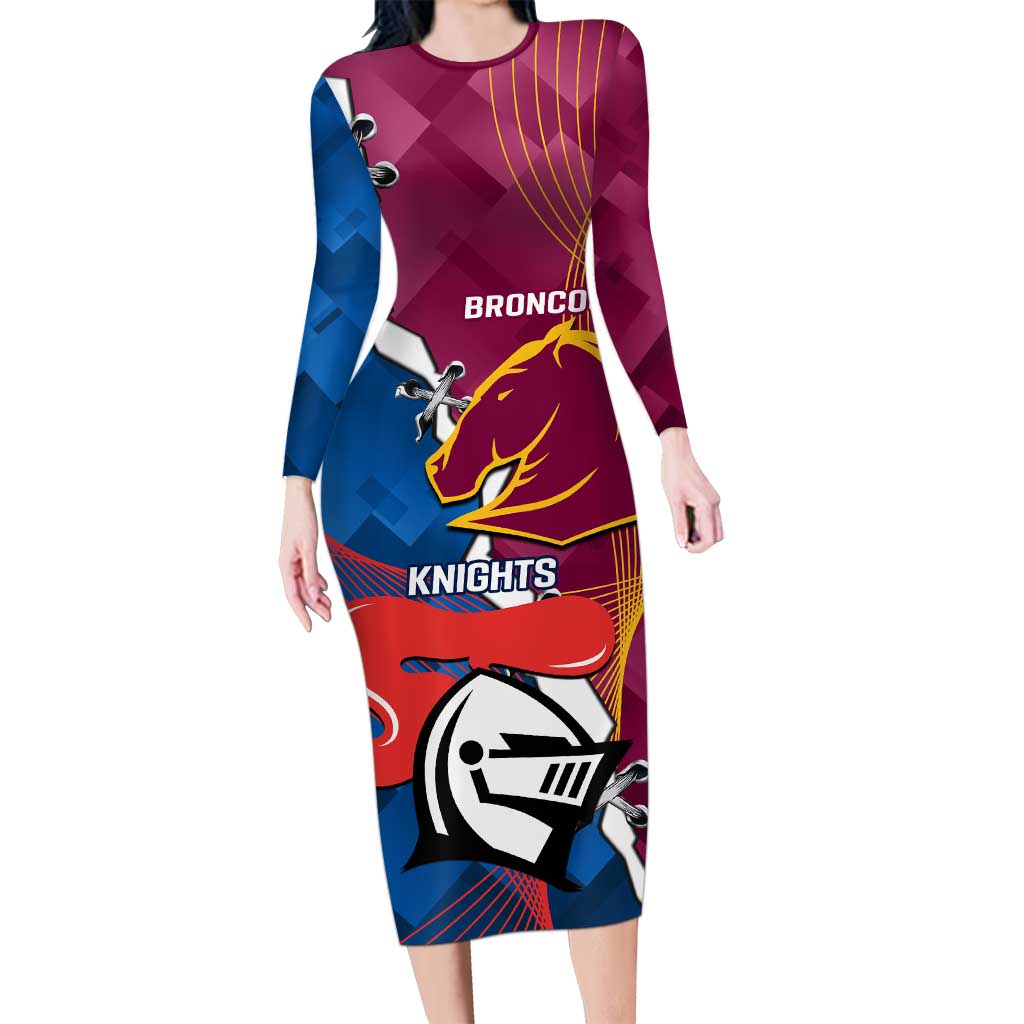 Custom Broncos And Knights Rugby Family Matching Long Sleeve Bodycon Dress and Hawaiian Shirt Dynamic Version