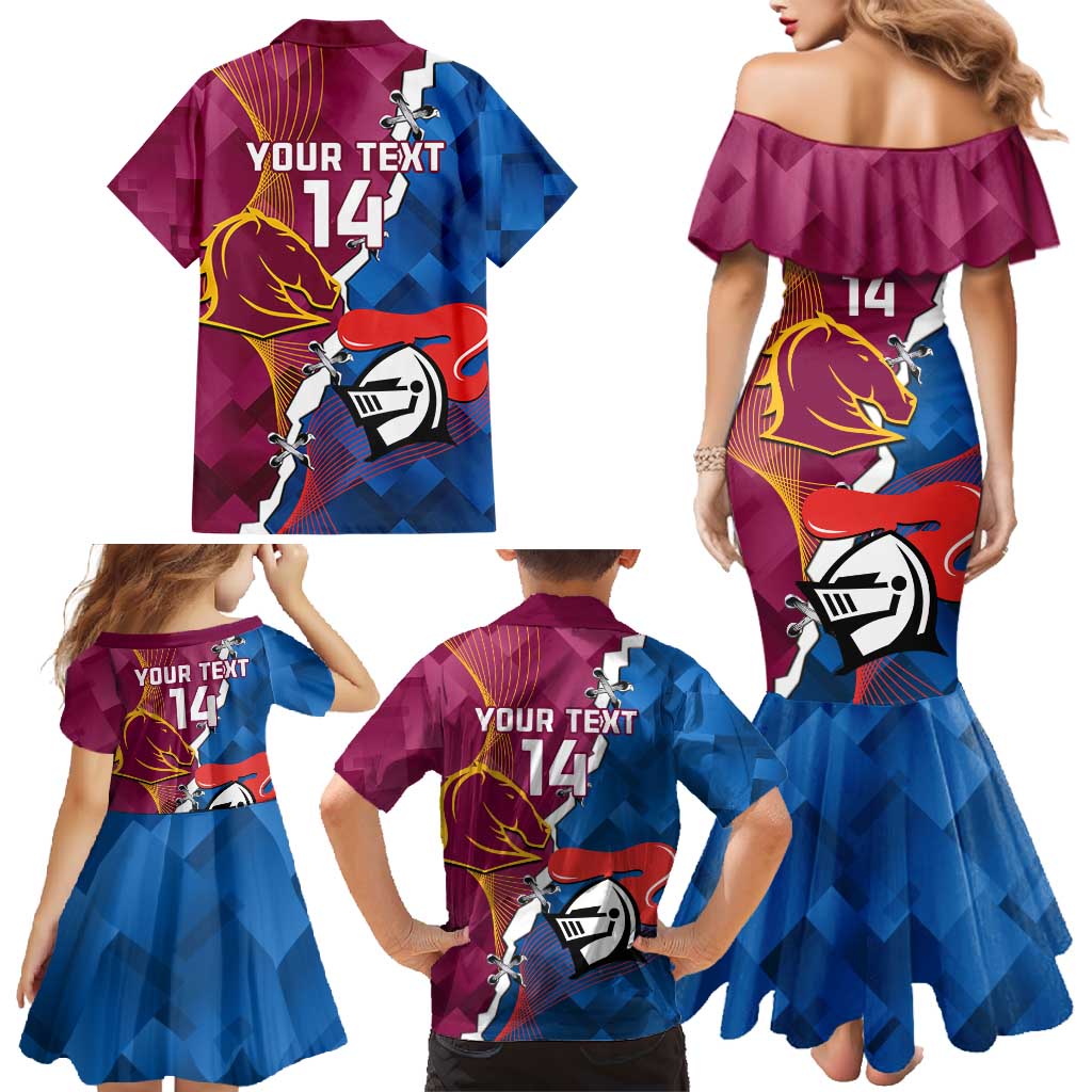 Custom Broncos And Knights Rugby Family Matching Mermaid Dress and Hawaiian Shirt Dynamic Version