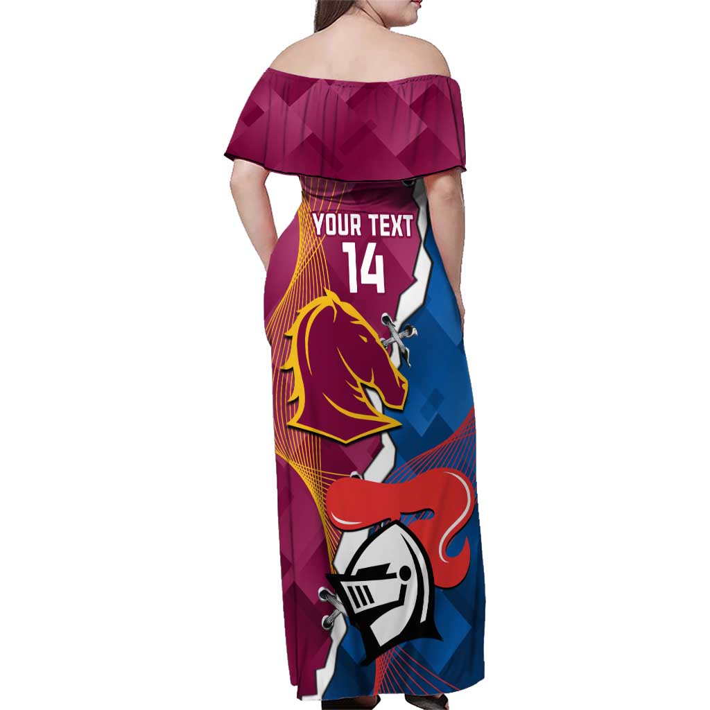 Custom Broncos And Knights Rugby Family Matching Off Shoulder Maxi Dress and Hawaiian Shirt Dynamic Version