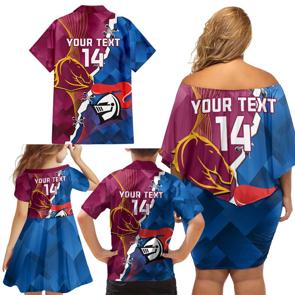 Custom Broncos And Knights Rugby Family Matching Off Shoulder Short Dress and Hawaiian Shirt Dynamic Version