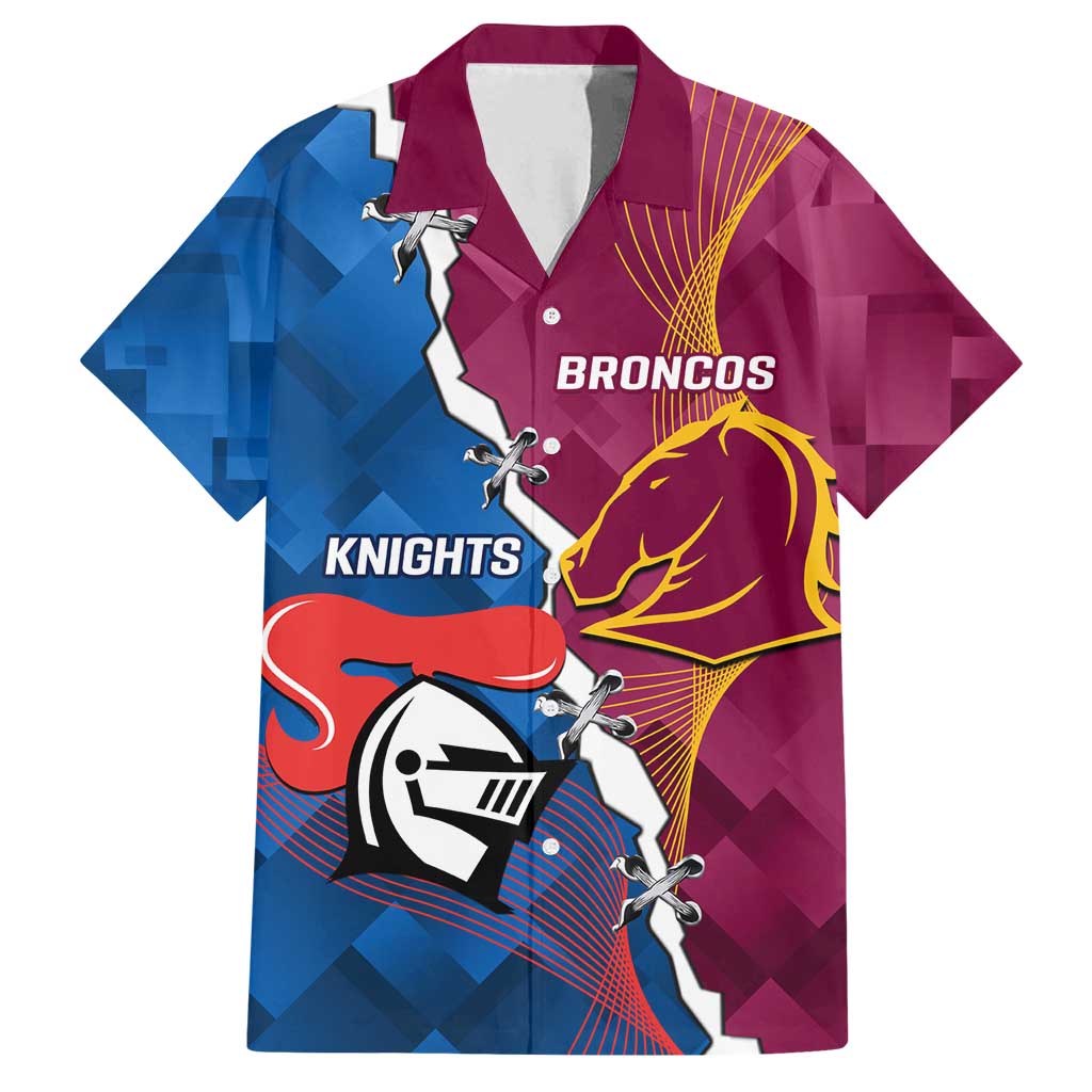 Custom Broncos And Knights Rugby Family Matching Off Shoulder Short Dress and Hawaiian Shirt Dynamic Version