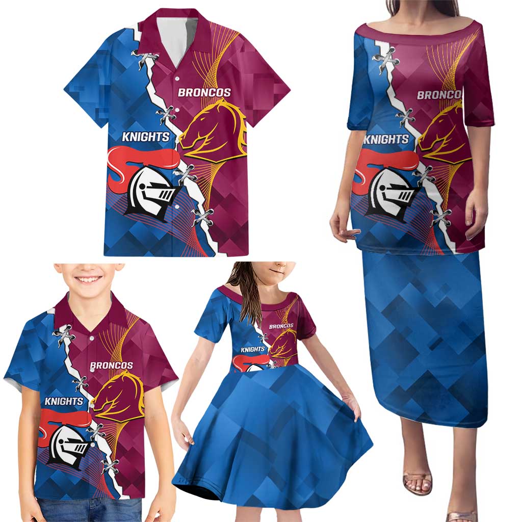 Custom Broncos And Knights Rugby Family Matching Puletasi and Hawaiian Shirt Dynamic Version