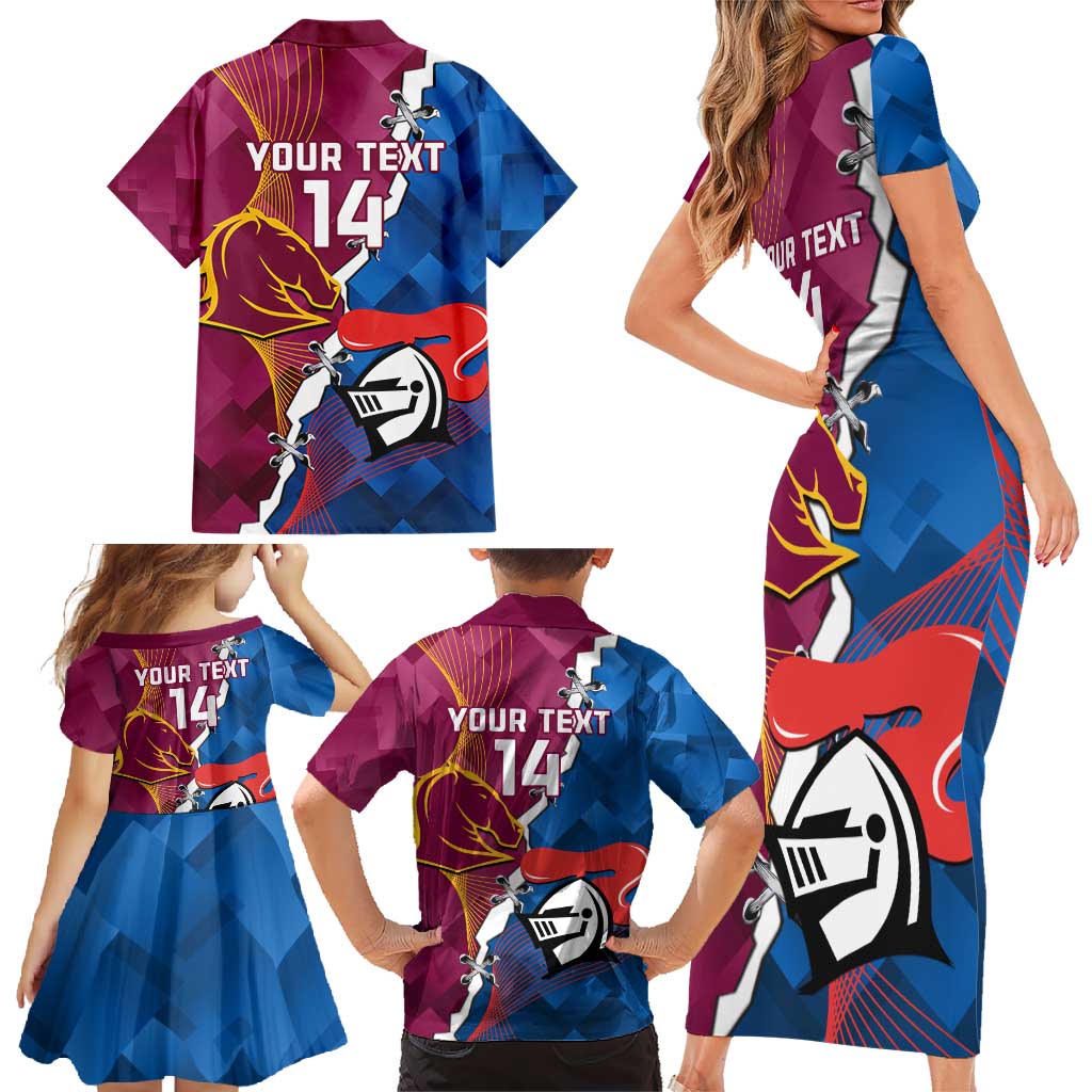 Custom Broncos And Knights Rugby Family Matching Short Sleeve Bodycon Dress and Hawaiian Shirt Dynamic Version