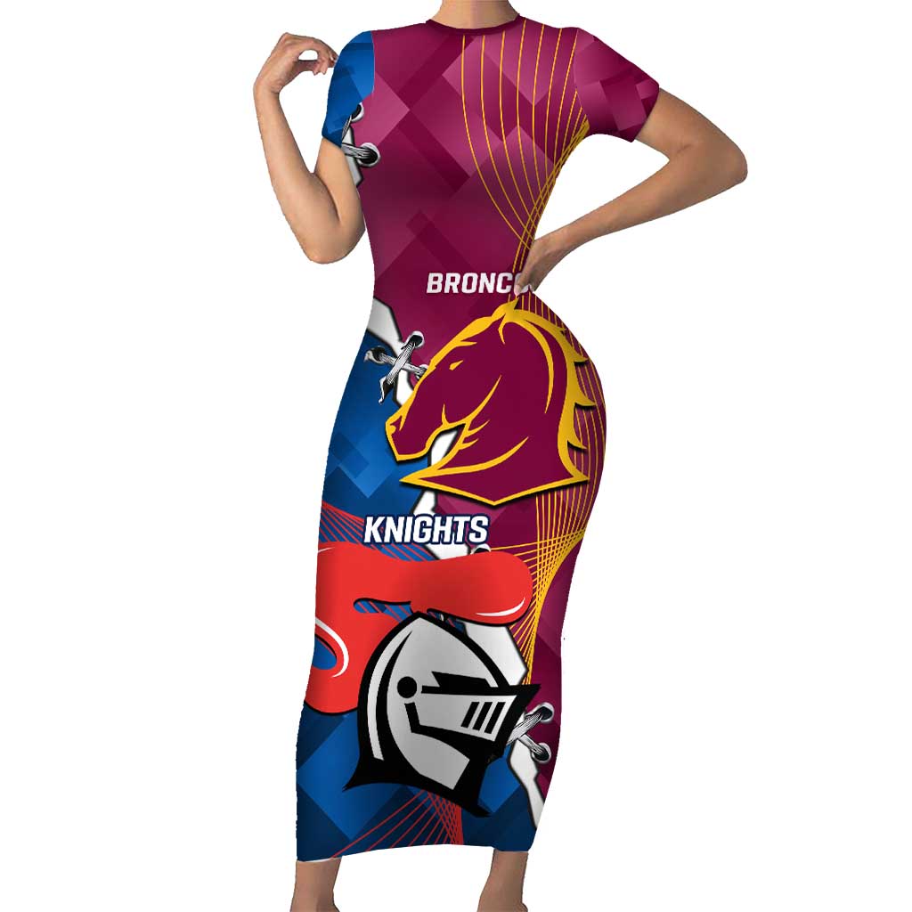 Custom Broncos And Knights Rugby Family Matching Short Sleeve Bodycon Dress and Hawaiian Shirt Dynamic Version