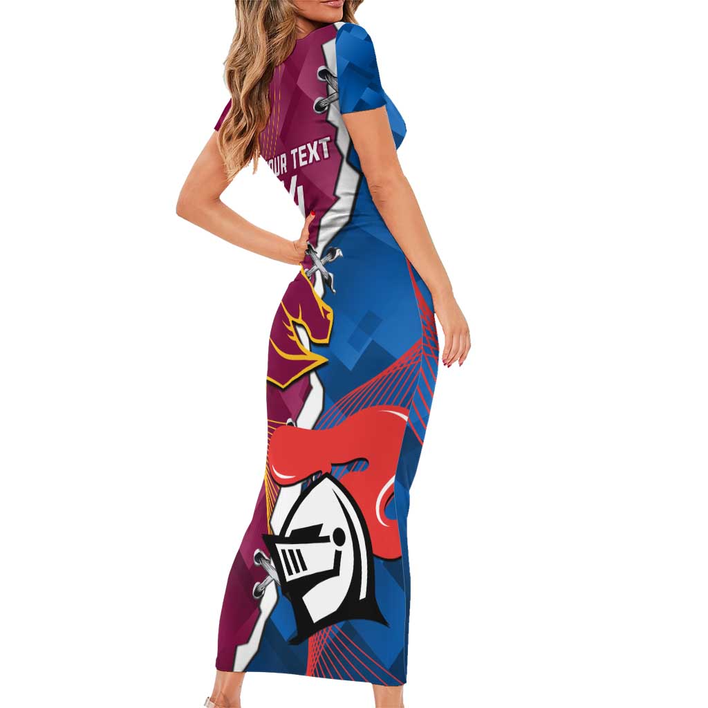 Custom Broncos And Knights Rugby Family Matching Short Sleeve Bodycon Dress and Hawaiian Shirt Dynamic Version