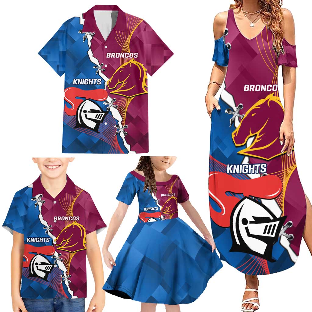 Custom Broncos And Knights Rugby Family Matching Summer Maxi Dress and Hawaiian Shirt Dynamic Version