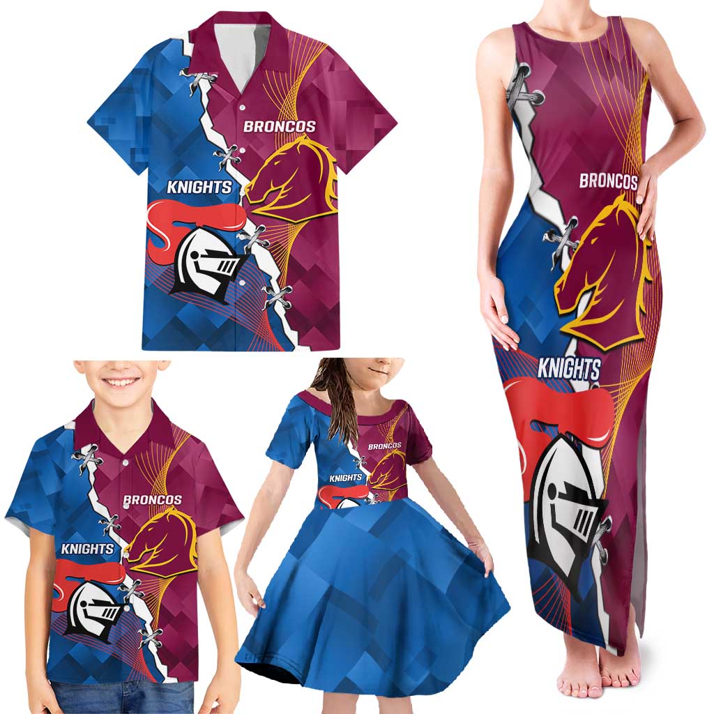 Custom Broncos And Knights Rugby Family Matching Tank Maxi Dress and Hawaiian Shirt Dynamic Version