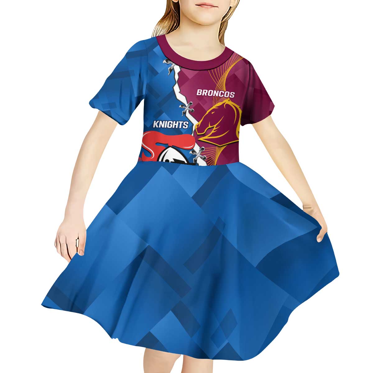 Custom Broncos And Knights Rugby Kid Short Sleeve Dress Dynamic Version - Vibe Hoodie Shop