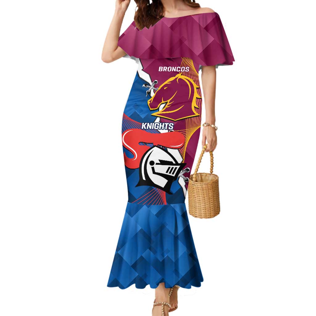 Custom Broncos And Knights Rugby Mermaid Dress Dynamic Version