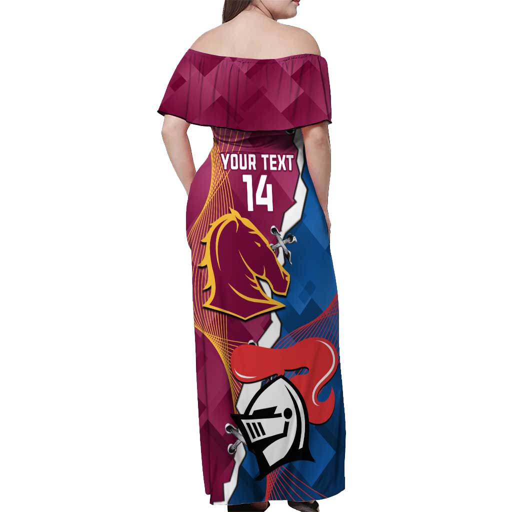 Custom Broncos And Knights Rugby Off Shoulder Maxi Dress Dynamic Version
