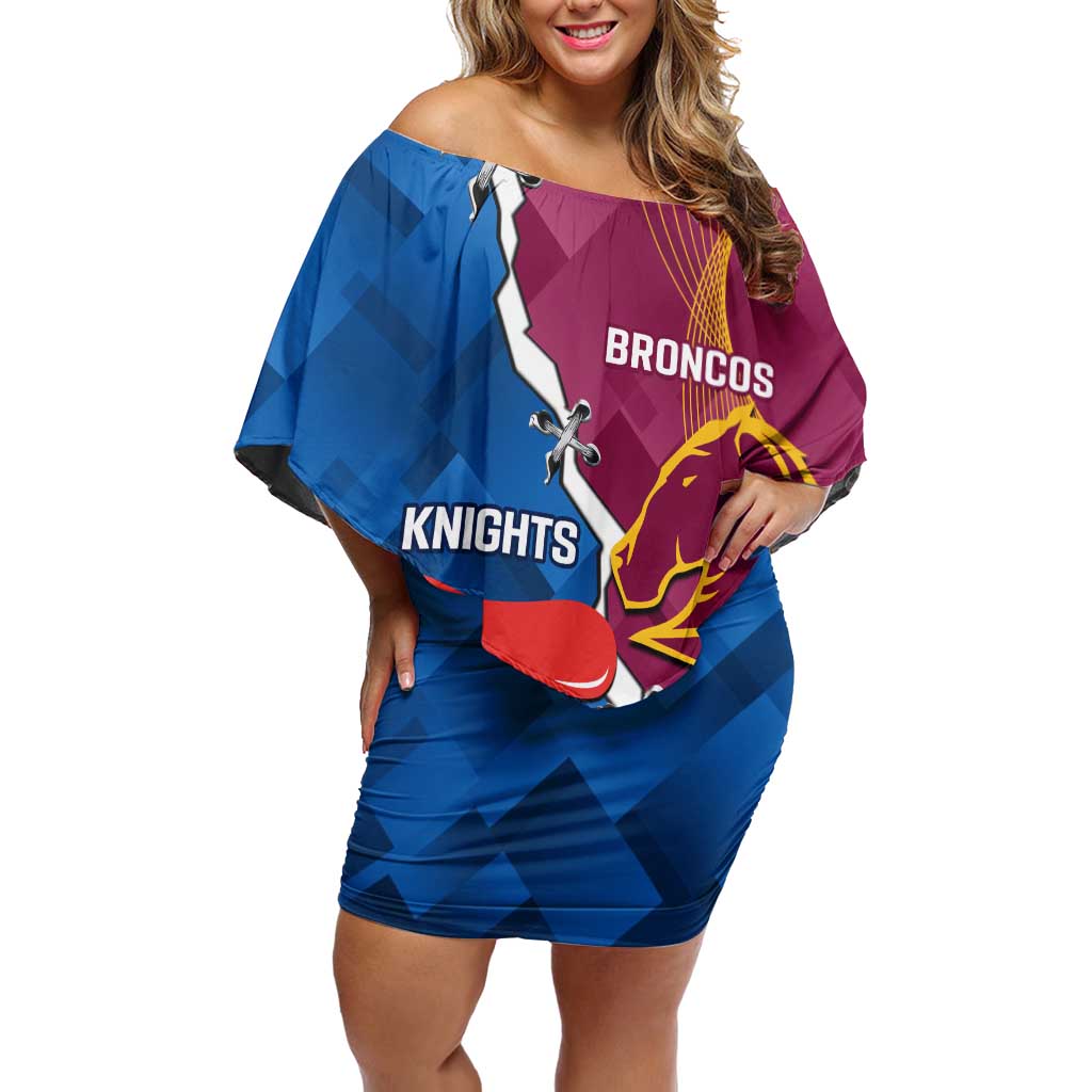 Custom Broncos And Knights Rugby Off Shoulder Short Dress Dynamic Version