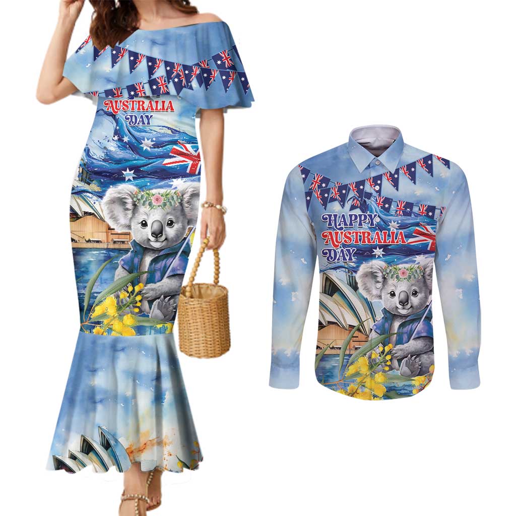 Koala Australia Day Couples Matching Mermaid Dress and Long Sleeve Button Shirt Proud Aussie Sydney Opera House