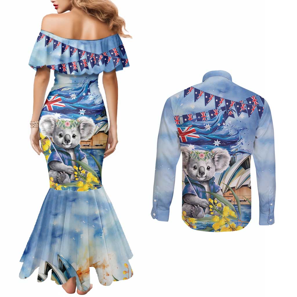 Koala Australia Day Couples Matching Mermaid Dress and Long Sleeve Button Shirt Proud Aussie Sydney Opera House