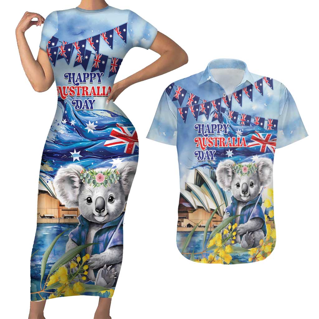 Koala Australia Day Couples Matching Short Sleeve Bodycon Dress and Hawaiian Shirt Proud Aussie Sydney Opera House