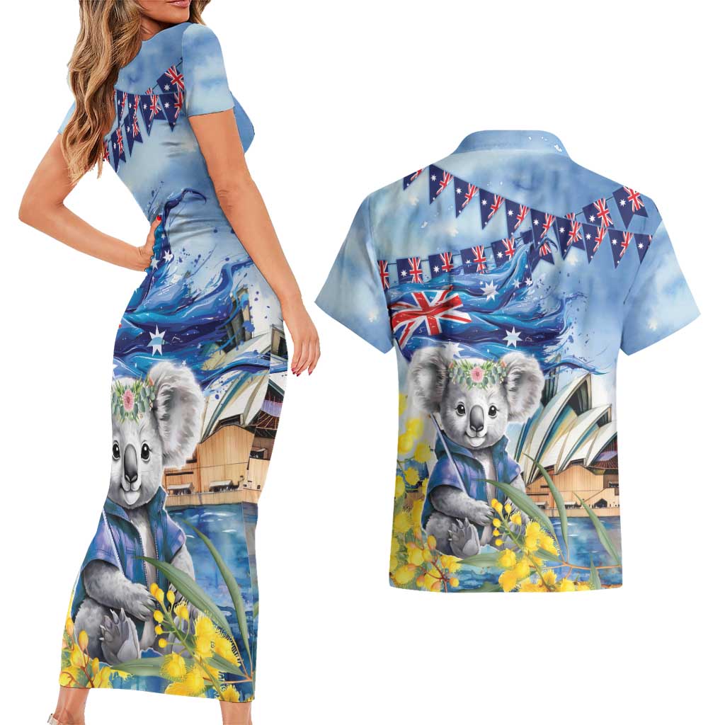 Koala Australia Day Couples Matching Short Sleeve Bodycon Dress and Hawaiian Shirt Proud Aussie Sydney Opera House