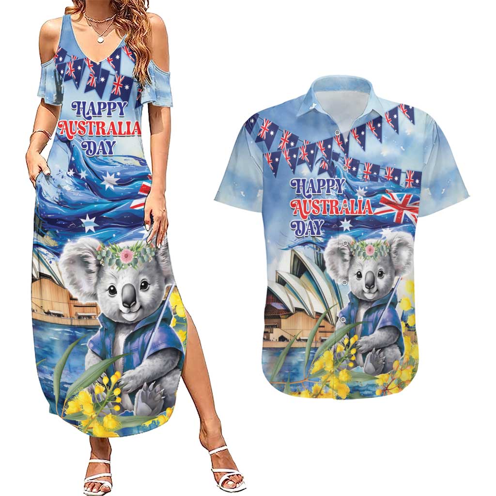 Koala Australia Day Couples Matching Summer Maxi Dress and Hawaiian Shirt Proud Aussie Sydney Opera House