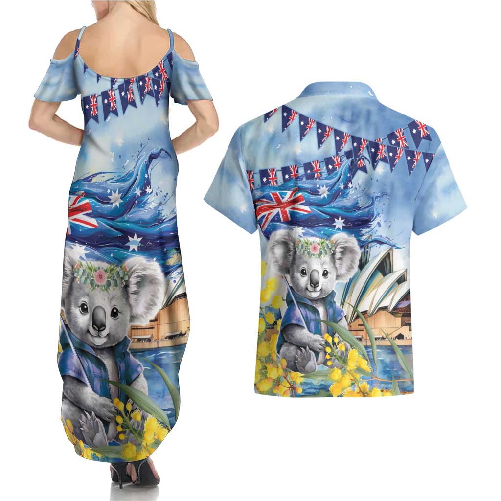 Koala Australia Day Couples Matching Summer Maxi Dress and Hawaiian Shirt Proud Aussie Sydney Opera House